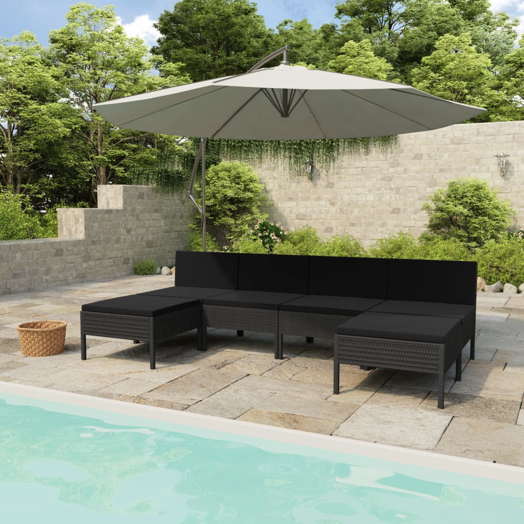 6 Piece Garden Lounge Set with Cushions Poly Rattan Black - Newstart Furniture