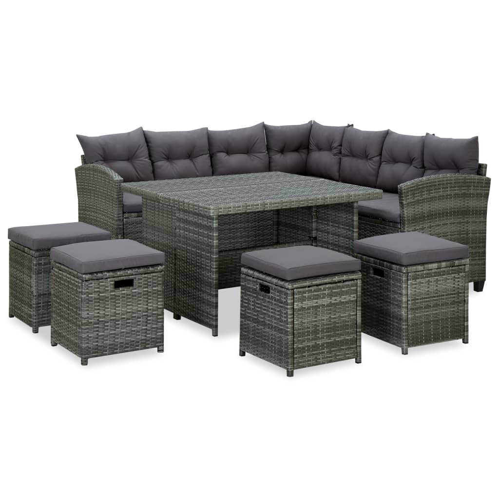 6 Piece Garden Lounge Set with Cushions Poly Rattan Black - Newstart Furniture