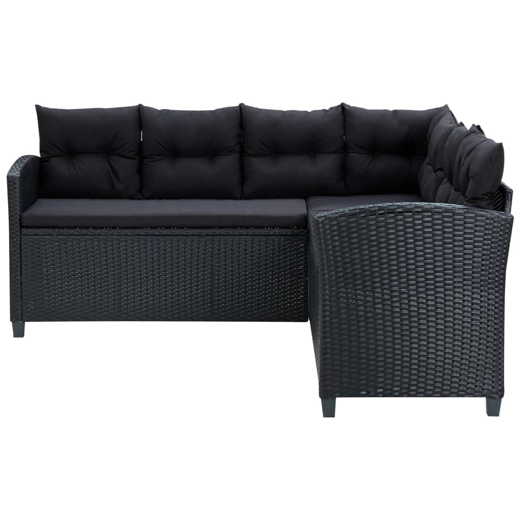 6 Piece Garden Lounge Set with Cushions Poly Rattan Black - Newstart Furniture