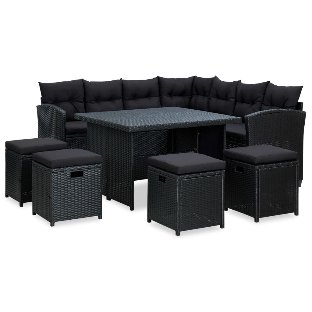 6 Piece Garden Lounge Set with Cushions Poly Rattan Black - Newstart Furniture