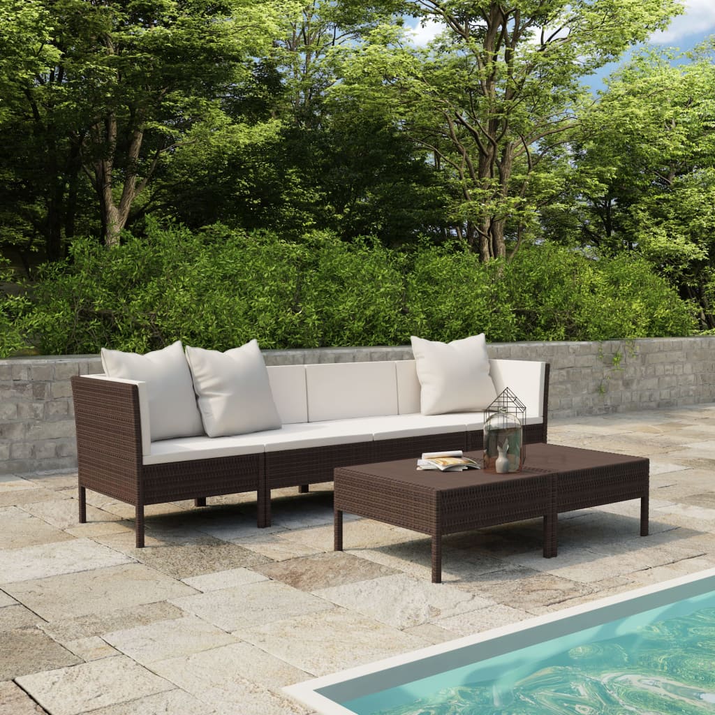 6 Piece Garden Lounge Set with Cushions Poly Rattan Brown - Newstart Furniture