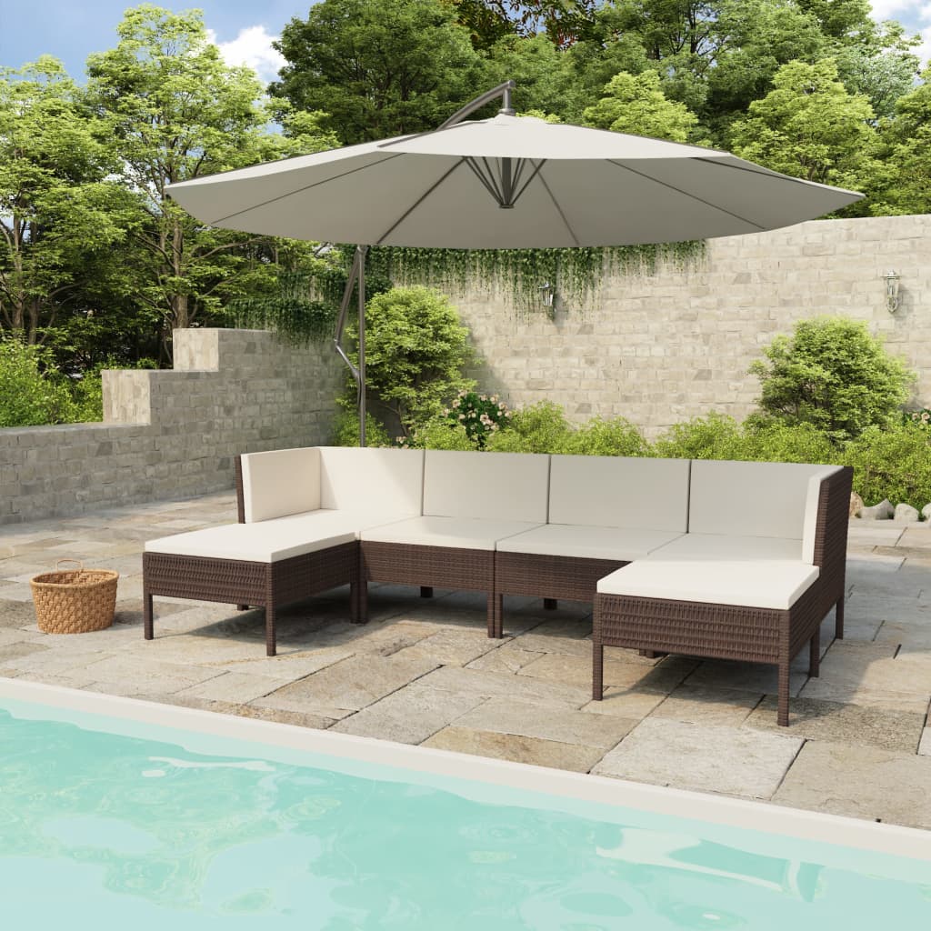 6 Piece Garden Lounge Set with Cushions Poly Rattan Brown - Newstart Furniture