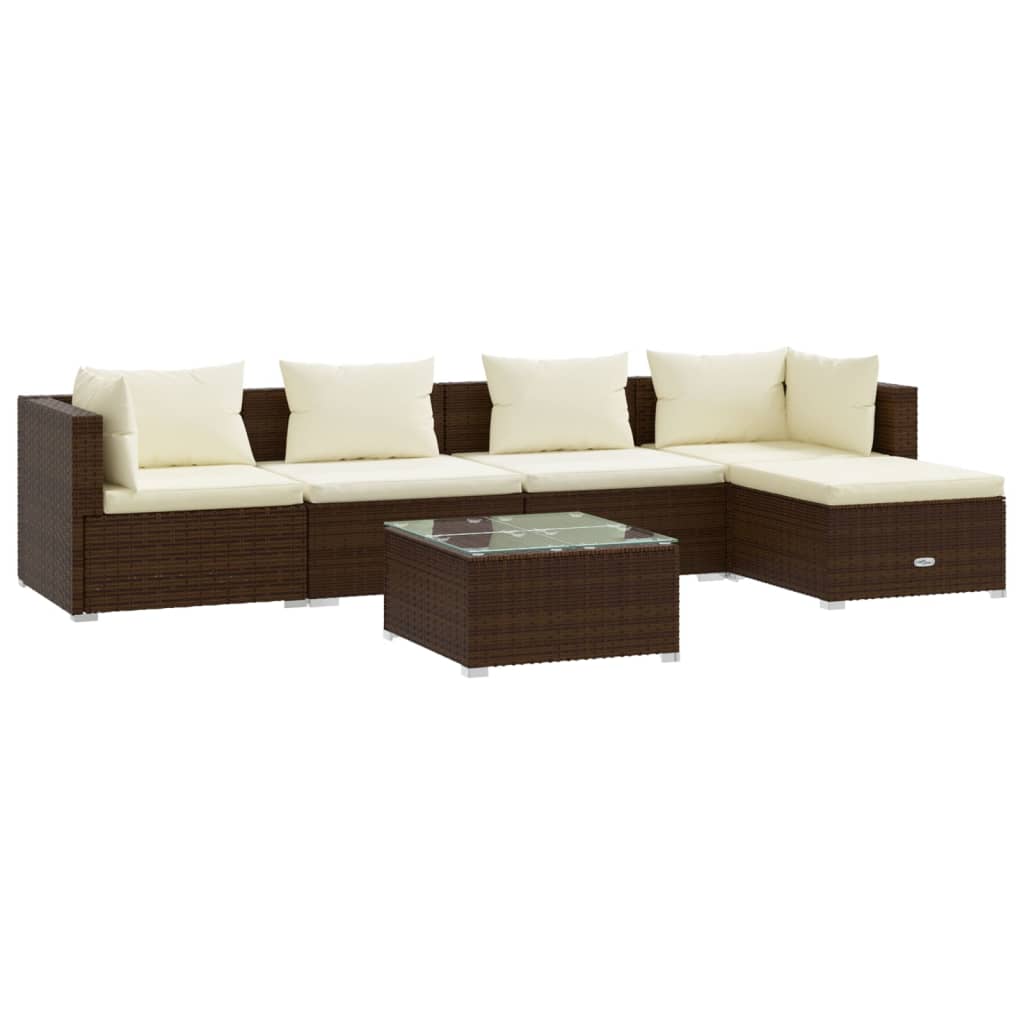 6 Piece Garden Lounge Set with Cushions Poly Rattan Brown - Newstart Furniture