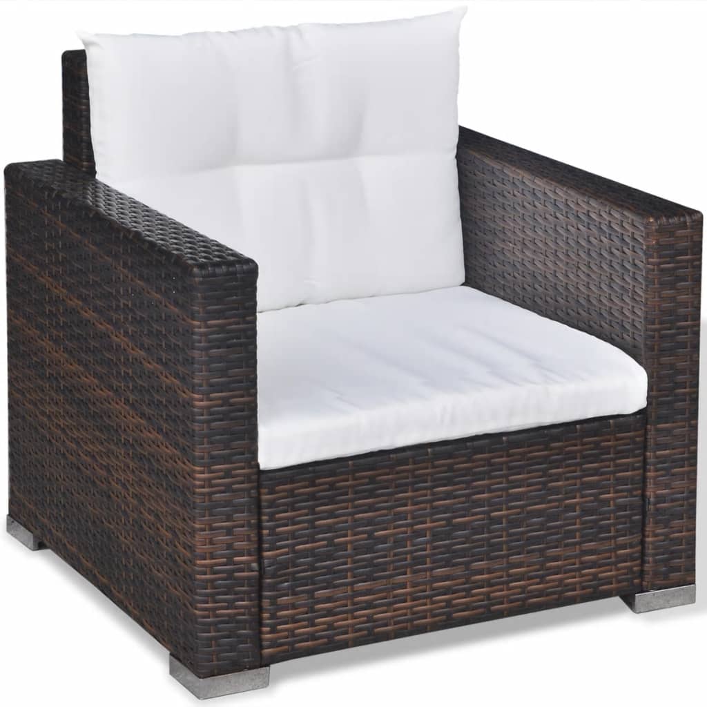 6 Piece Garden Lounge Set with Cushions Poly Rattan Brown - Newstart Furniture