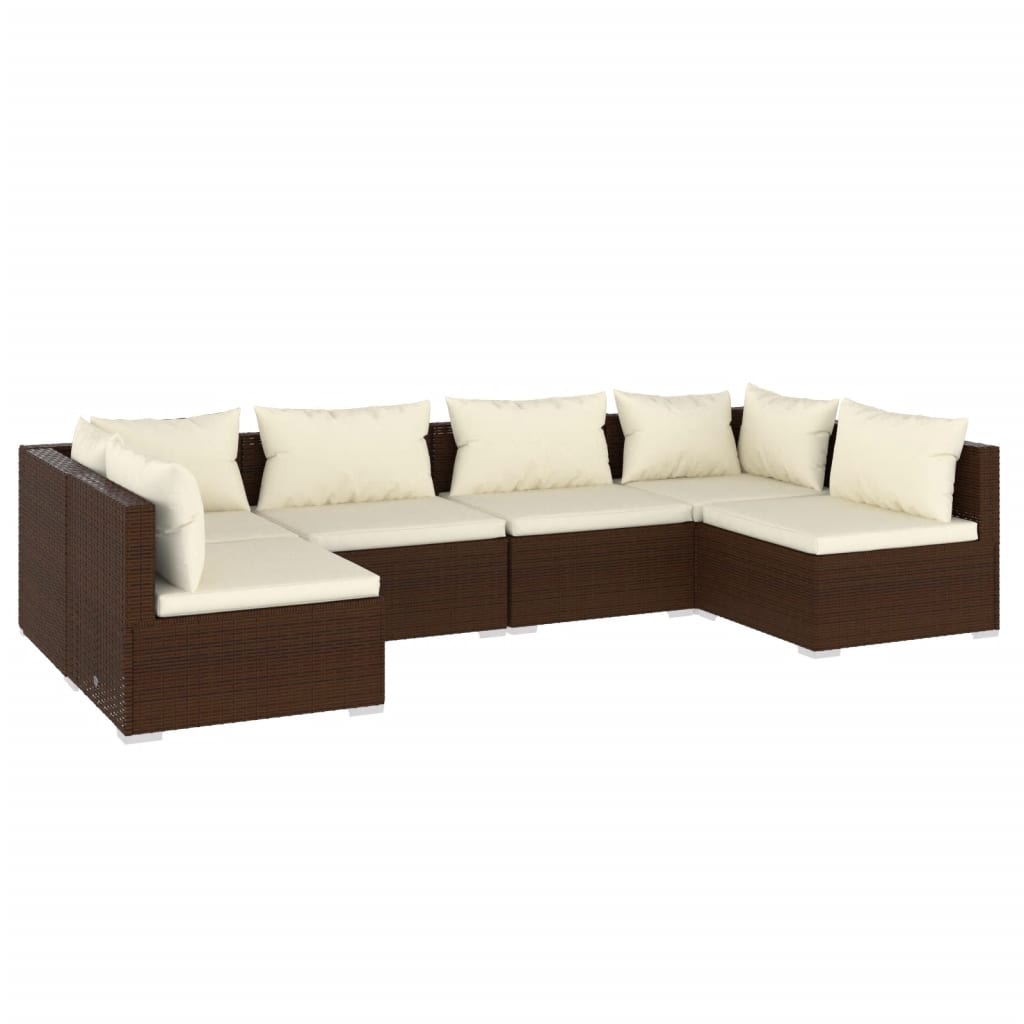 6 Piece Garden Lounge Set with Cushions Poly Rattan Brown - Newstart Furniture