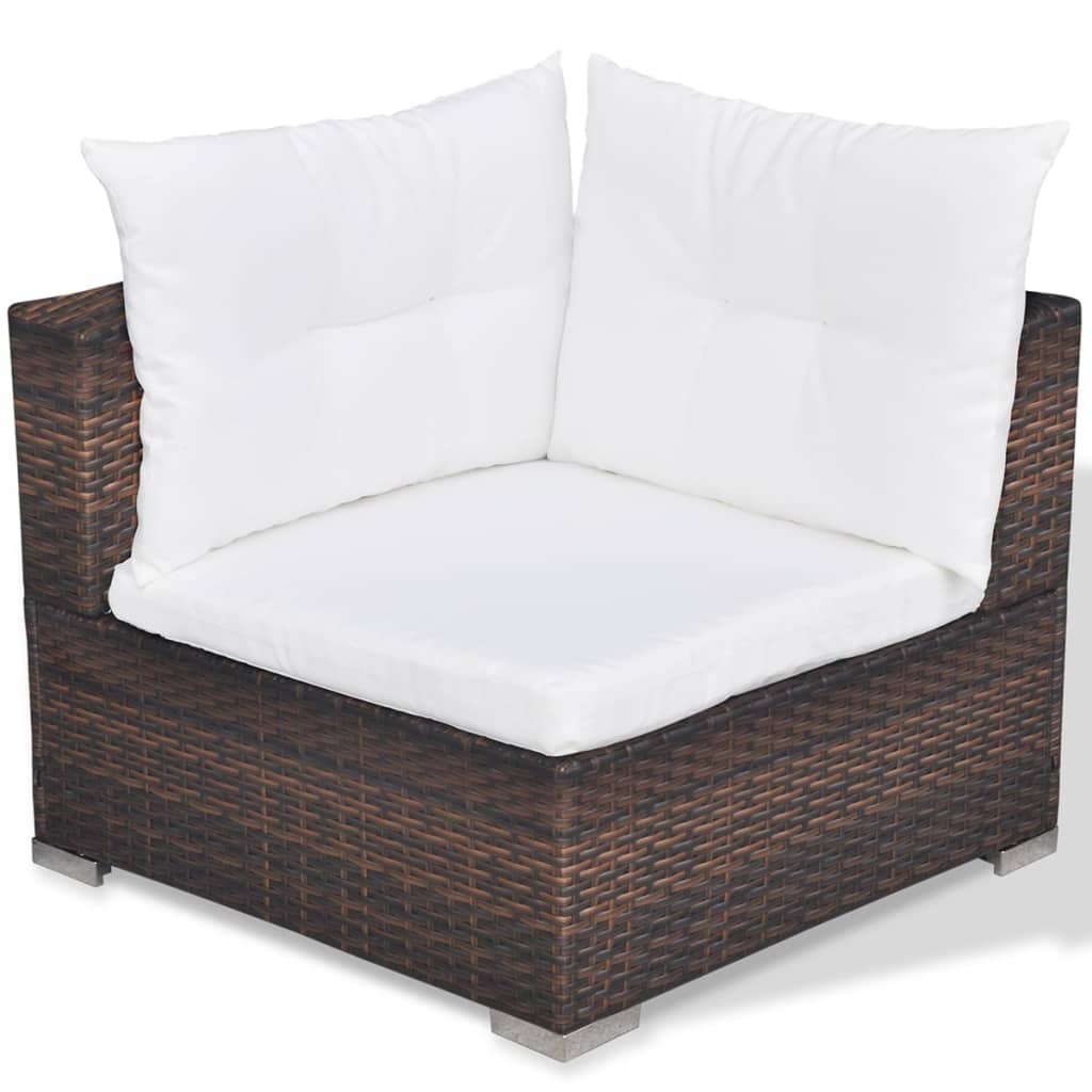 6 Piece Garden Lounge Set with Cushions Poly Rattan Brown - Newstart Furniture