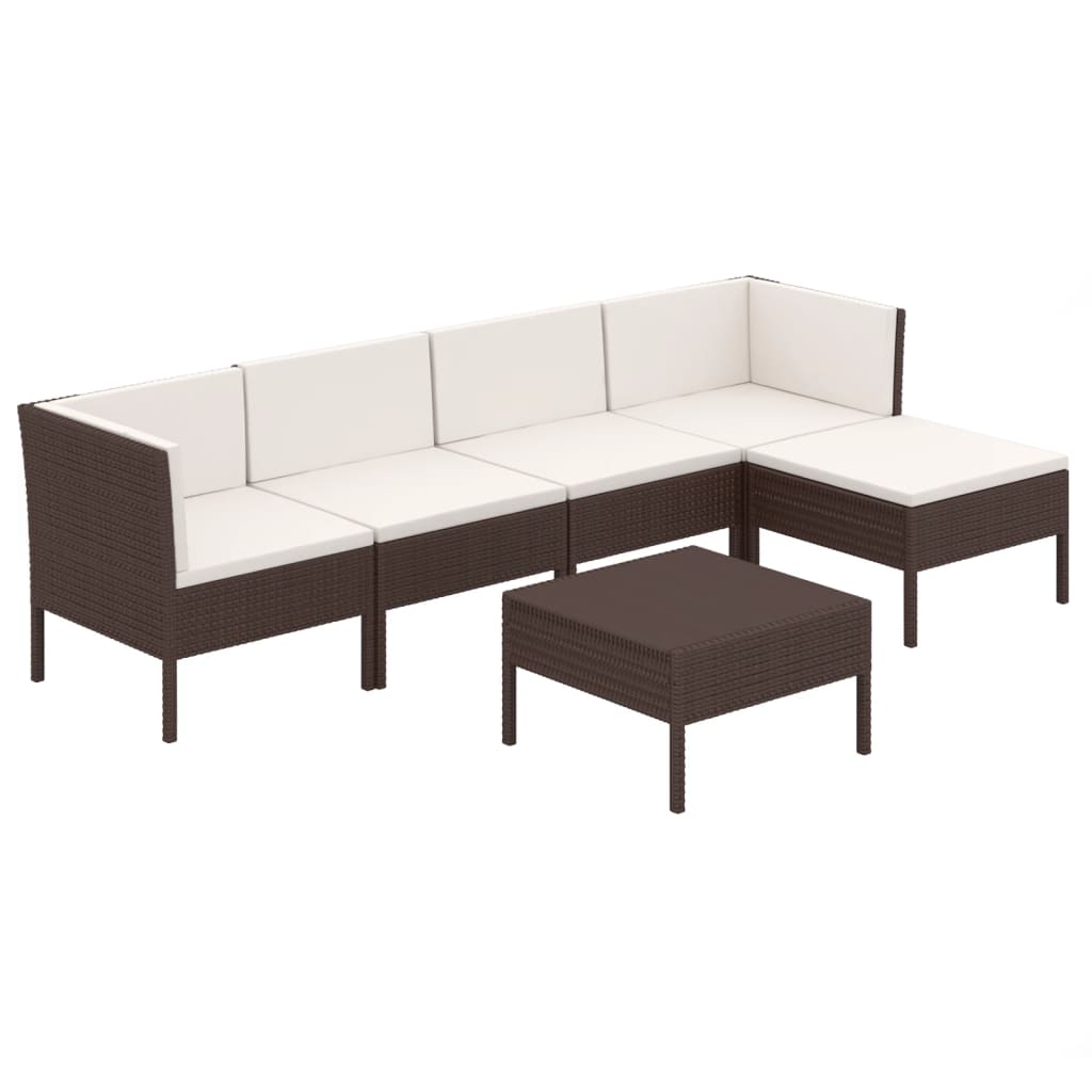 6 Piece Garden Lounge Set with Cushions Poly Rattan Brown - Newstart Furniture