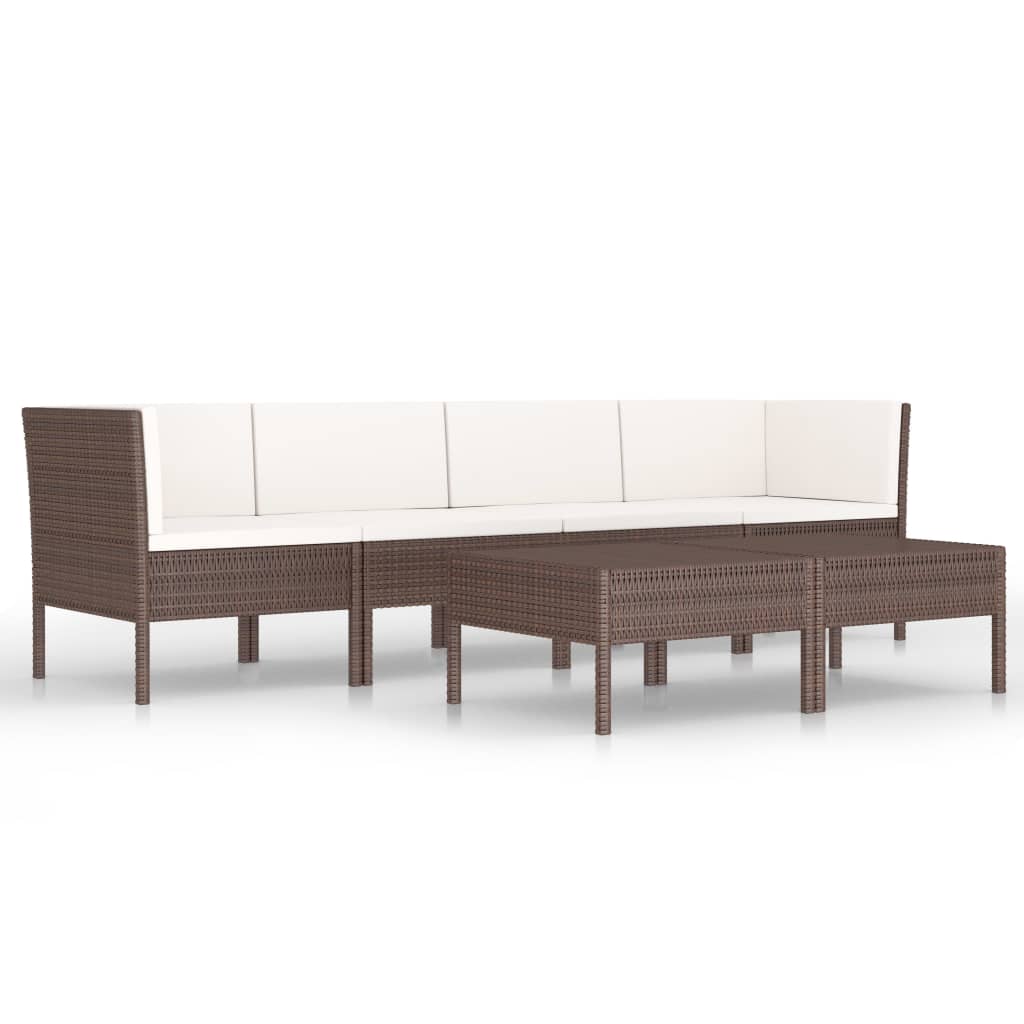 6 Piece Garden Lounge Set with Cushions Poly Rattan Brown - Newstart Furniture