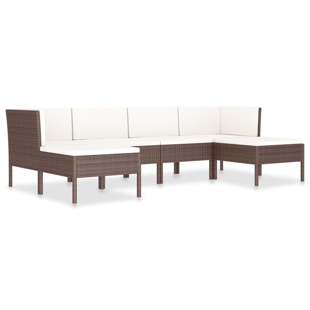 6 Piece Garden Lounge Set with Cushions Poly Rattan Brown - Newstart Furniture