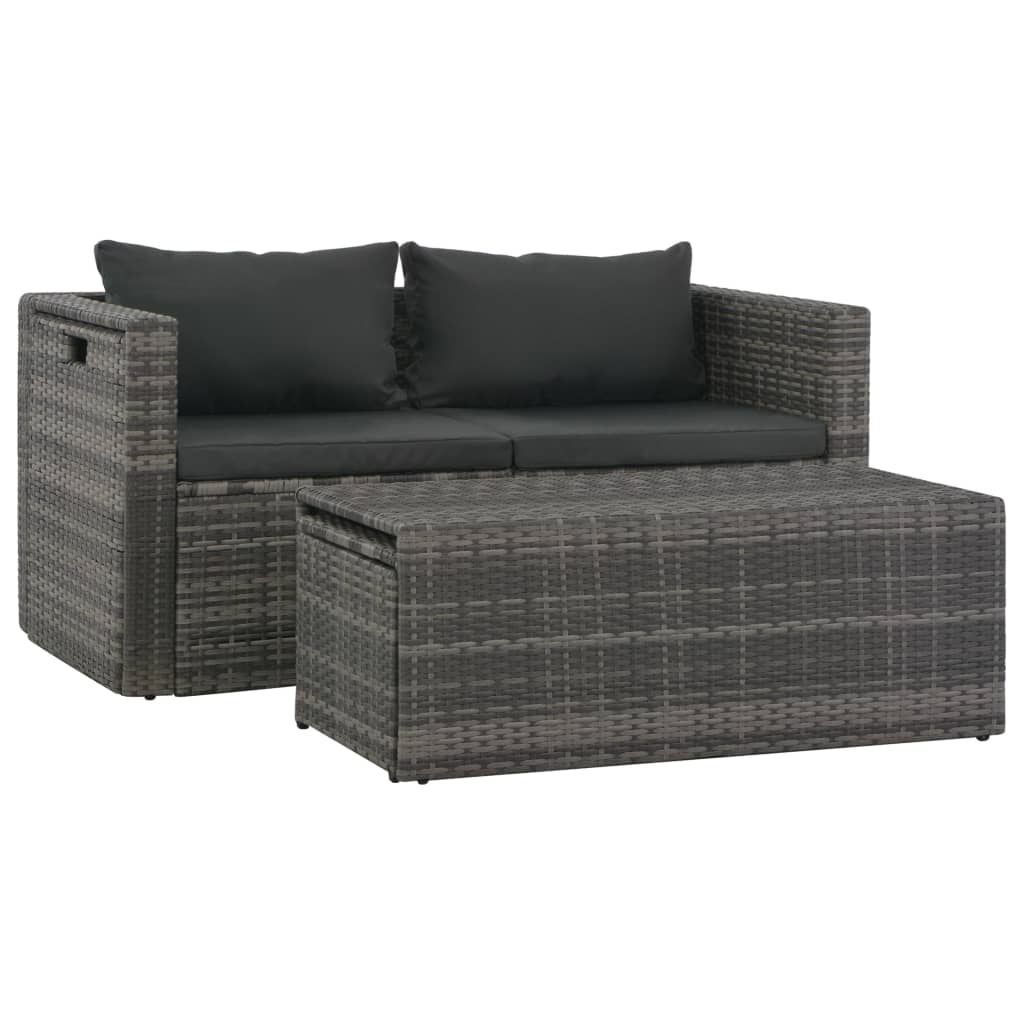 6 Piece Garden Lounge Set with Cushions Poly Rattan Grey - Newstart Furniture