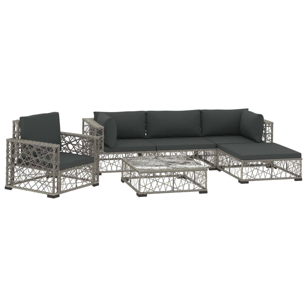 6 Piece Garden Lounge Set with Cushions Poly Rattan Grey - Newstart Furniture