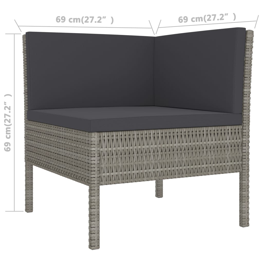 6 Piece Garden Lounge Set with Cushions Poly Rattan Grey - Newstart Furniture