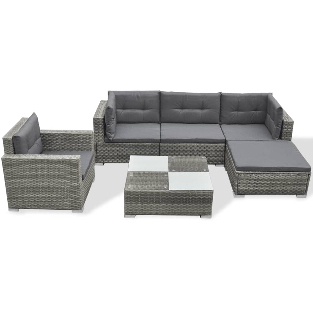 6 Piece Garden Lounge Set with Cushions Poly Rattan Grey - Newstart Furniture