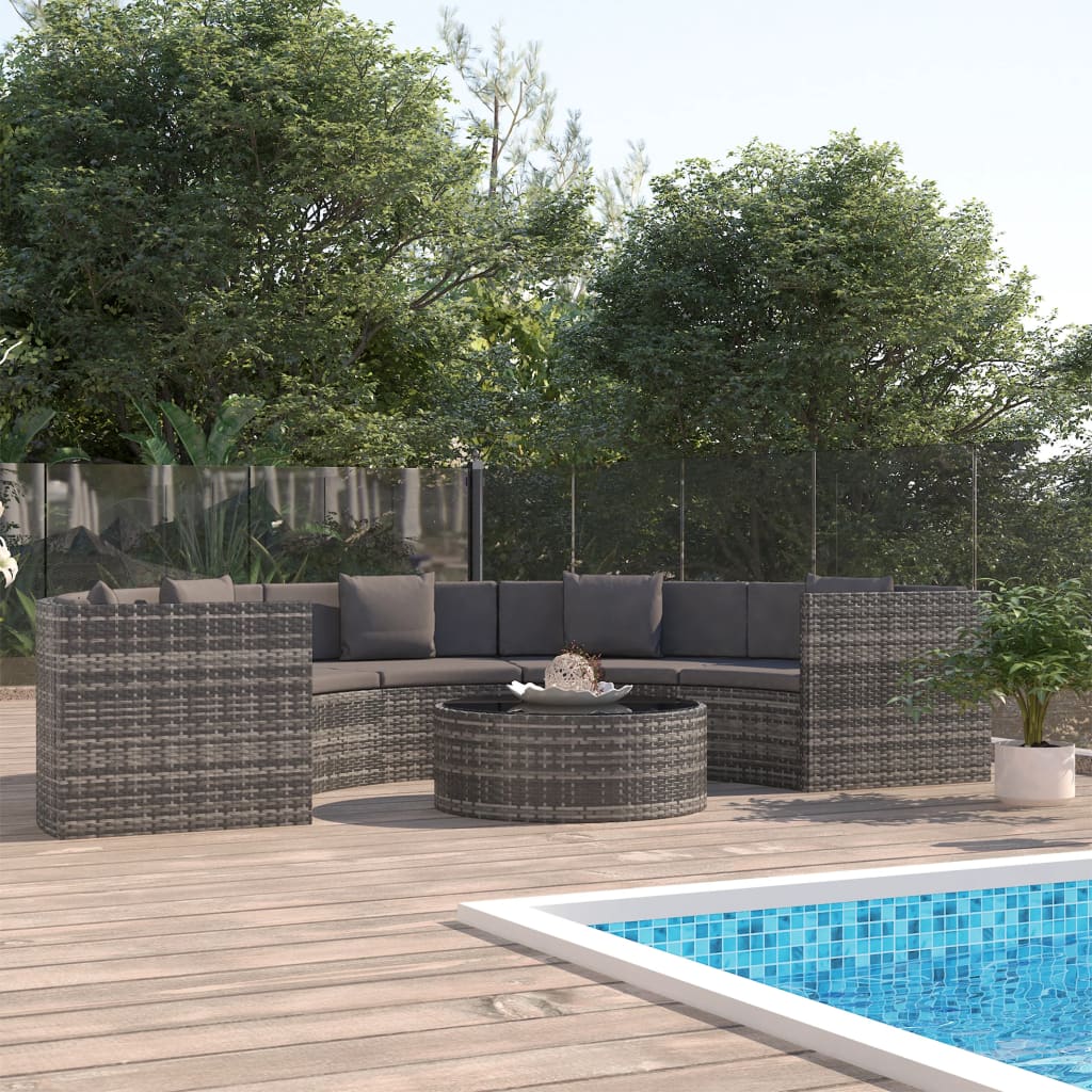 6 Piece Garden Lounge Set with Cushions Poly Rattan Grey - Newstart Furniture