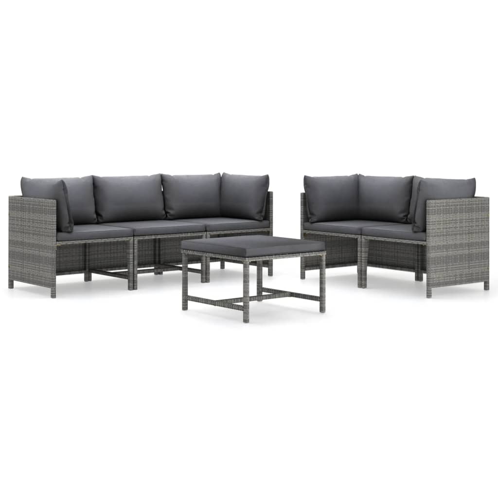 6 Piece Garden Lounge Set with Cushions Poly Rattan Grey - Newstart Furniture