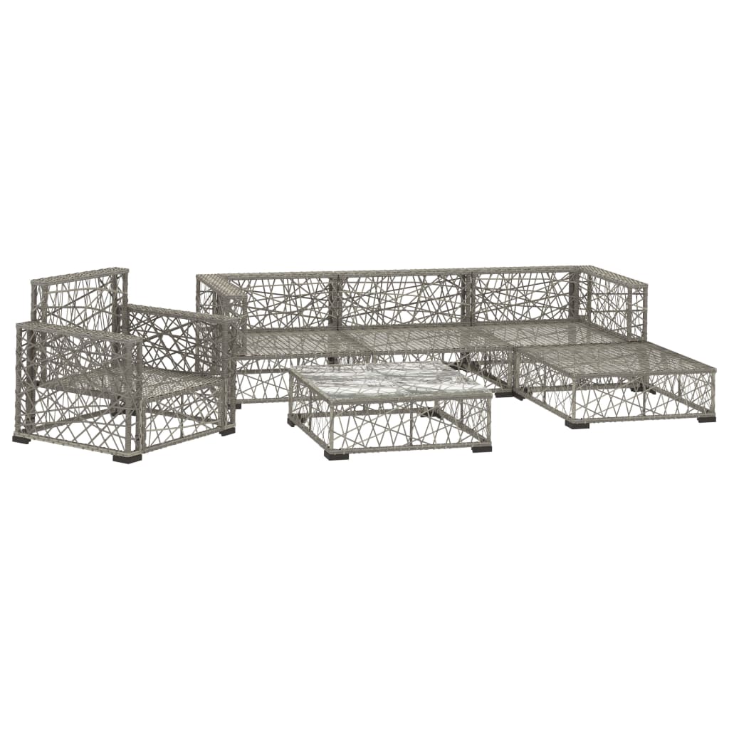 6 Piece Garden Lounge Set with Cushions Poly Rattan Grey - Newstart Furniture