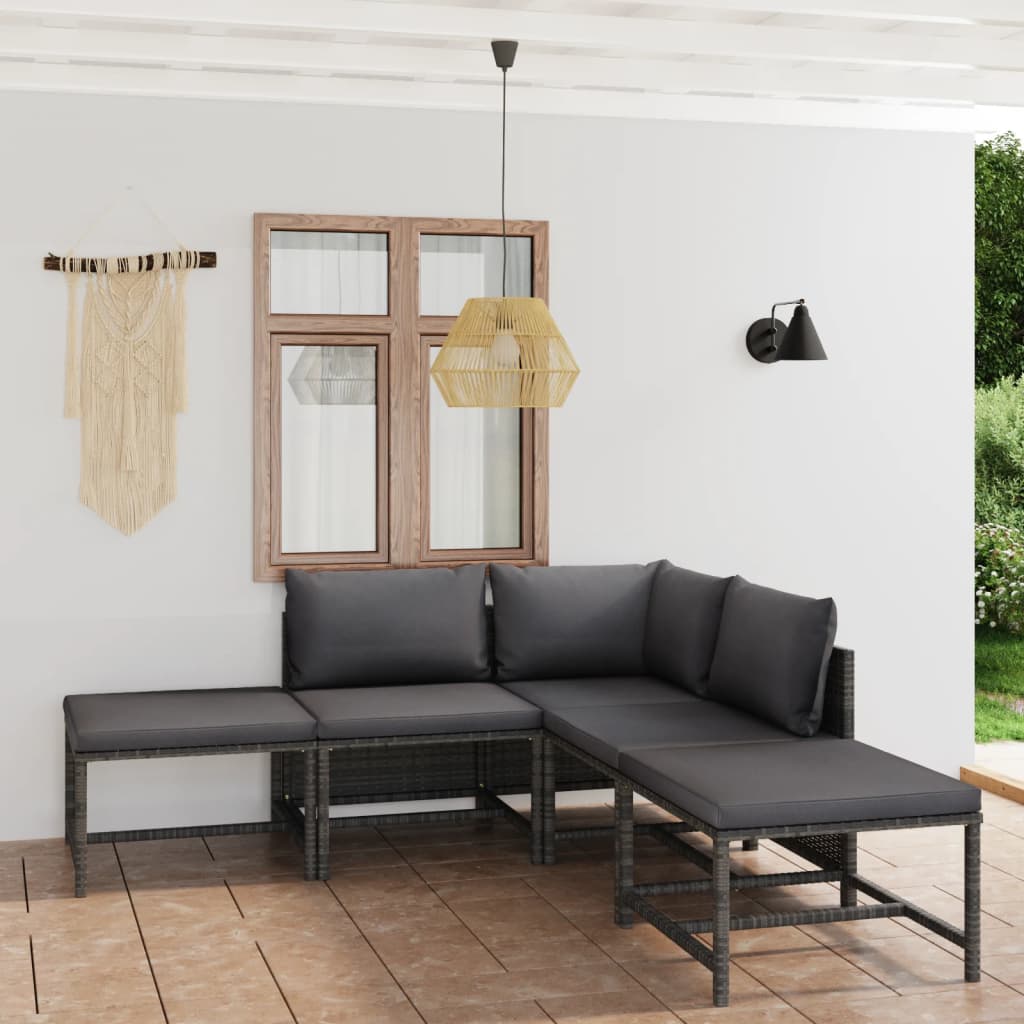 6 Piece Garden Lounge Set with Cushions Poly Rattan Grey - Newstart Furniture