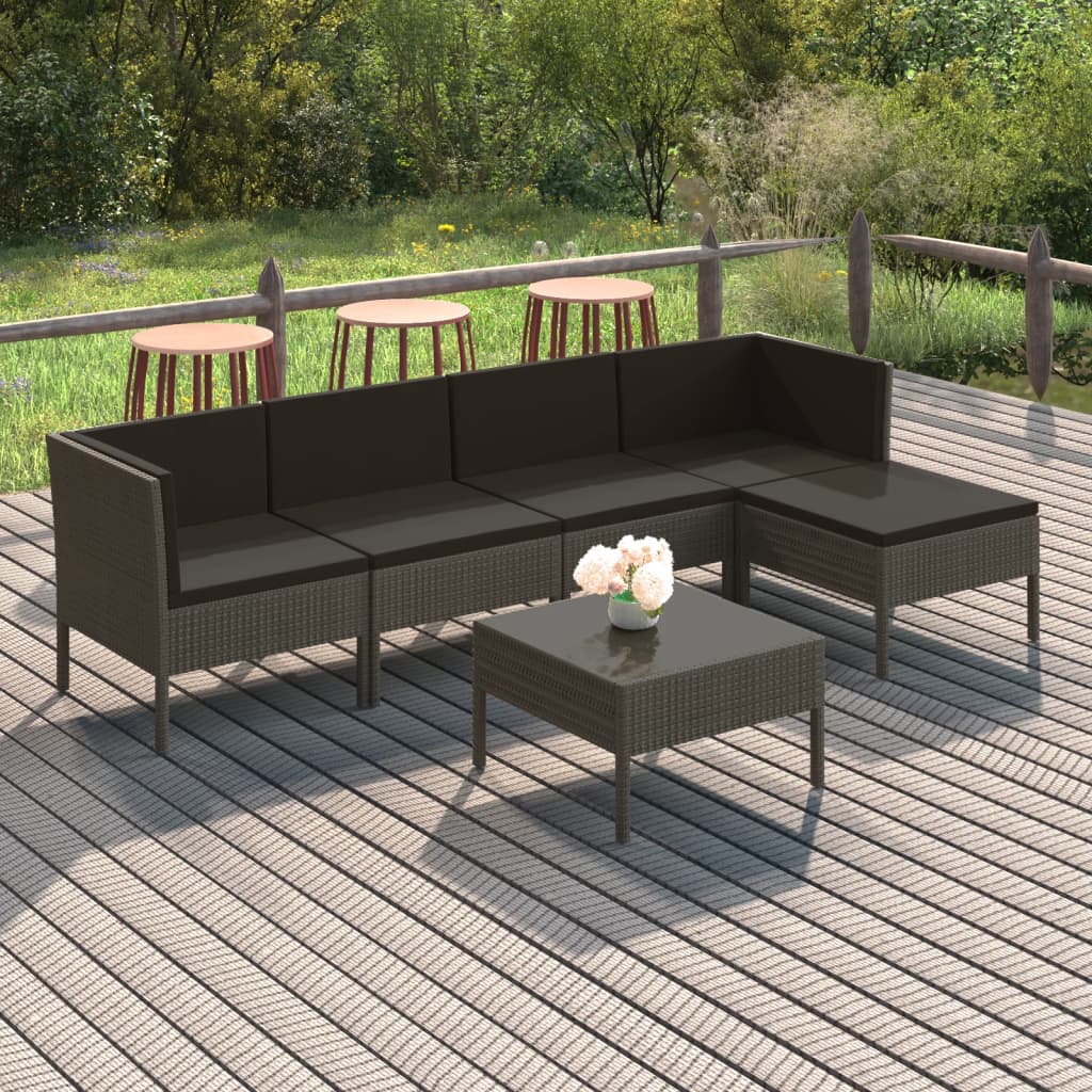 6 Piece Garden Lounge Set with Cushions Poly Rattan Grey - Newstart Furniture