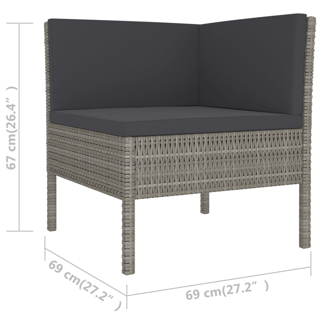 6 Piece Garden Lounge Set with Cushions Poly Rattan Grey - Newstart Furniture