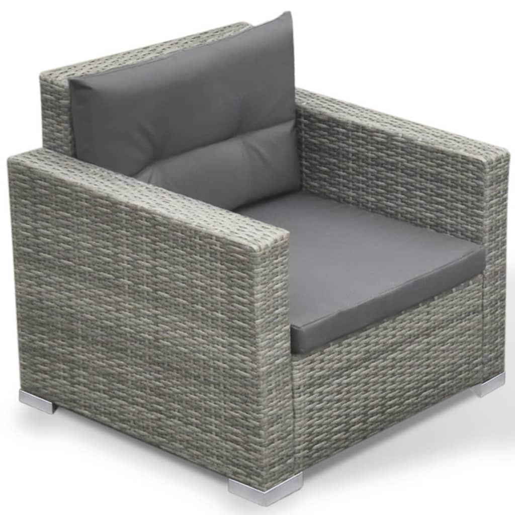 6 Piece Garden Lounge Set with Cushions Poly Rattan Grey - Newstart Furniture