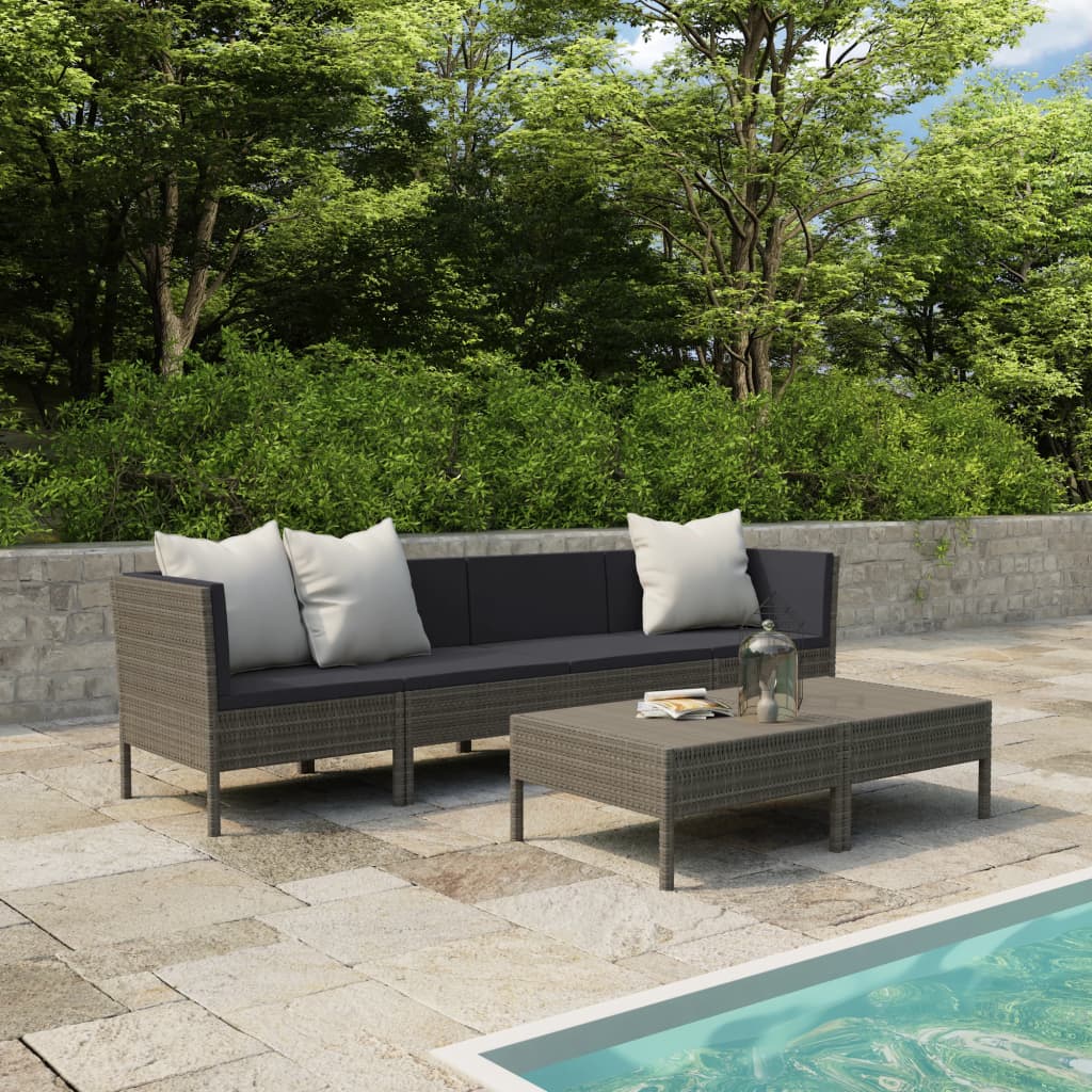 6 Piece Garden Lounge Set with Cushions Poly Rattan Grey - Newstart Furniture