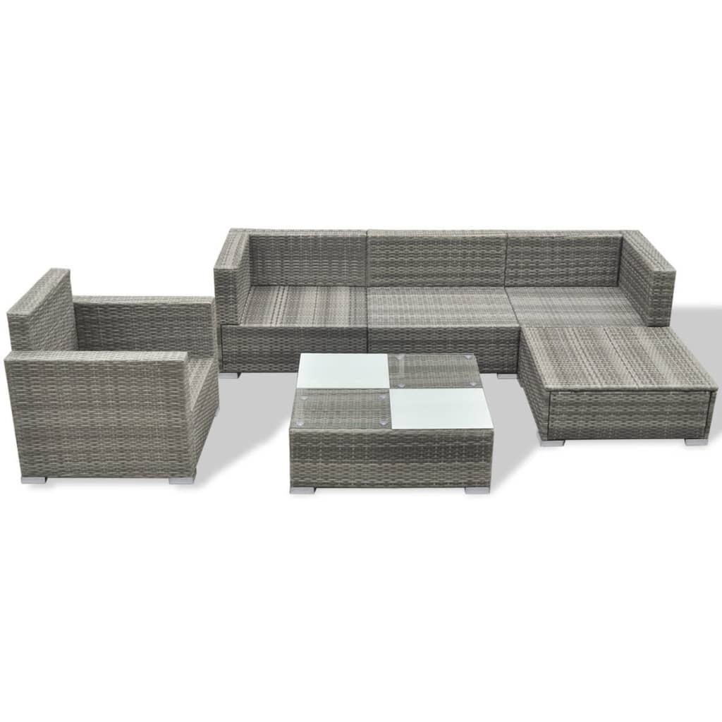 6 Piece Garden Lounge Set with Cushions Poly Rattan Grey - Newstart Furniture