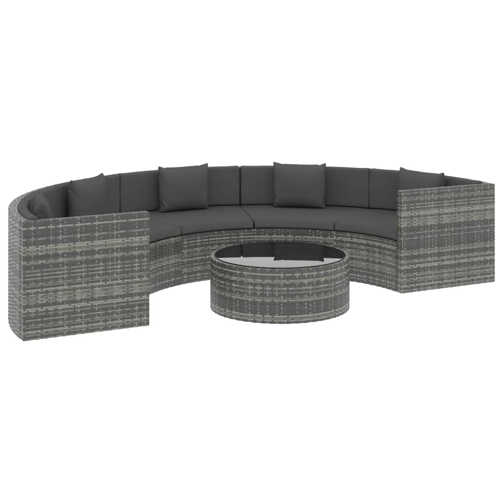 6 Piece Garden Lounge Set with Cushions Poly Rattan Grey - Newstart Furniture