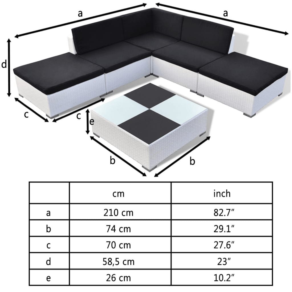 6 Piece Garden Lounge Set with Cushions Poly Rattan White - Newstart Furniture