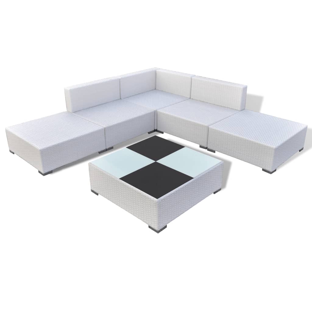 6 Piece Garden Lounge Set with Cushions Poly Rattan White - Newstart Furniture