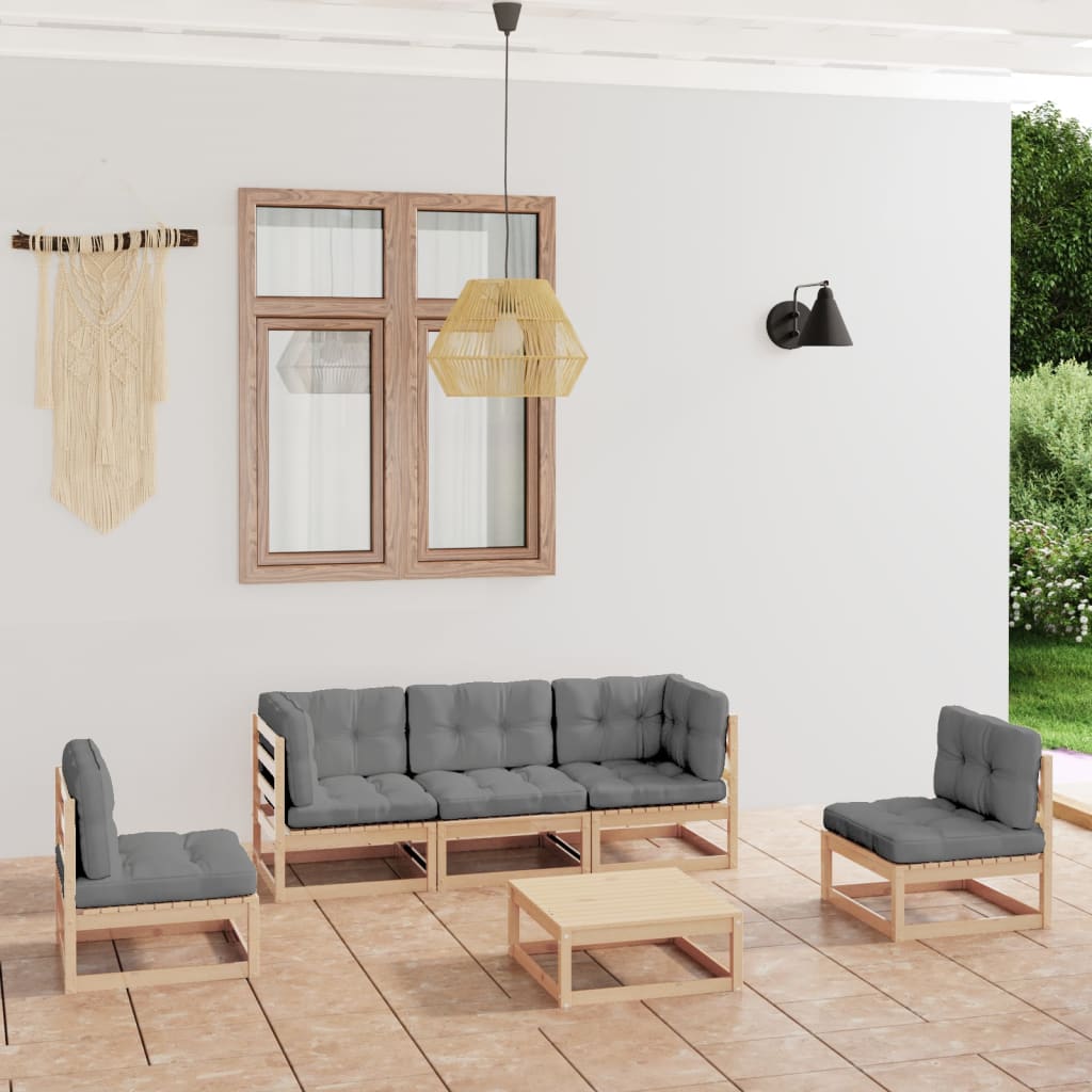 6 Piece Garden Lounge Set with Cushions Solid Pinewood - Newstart Furniture