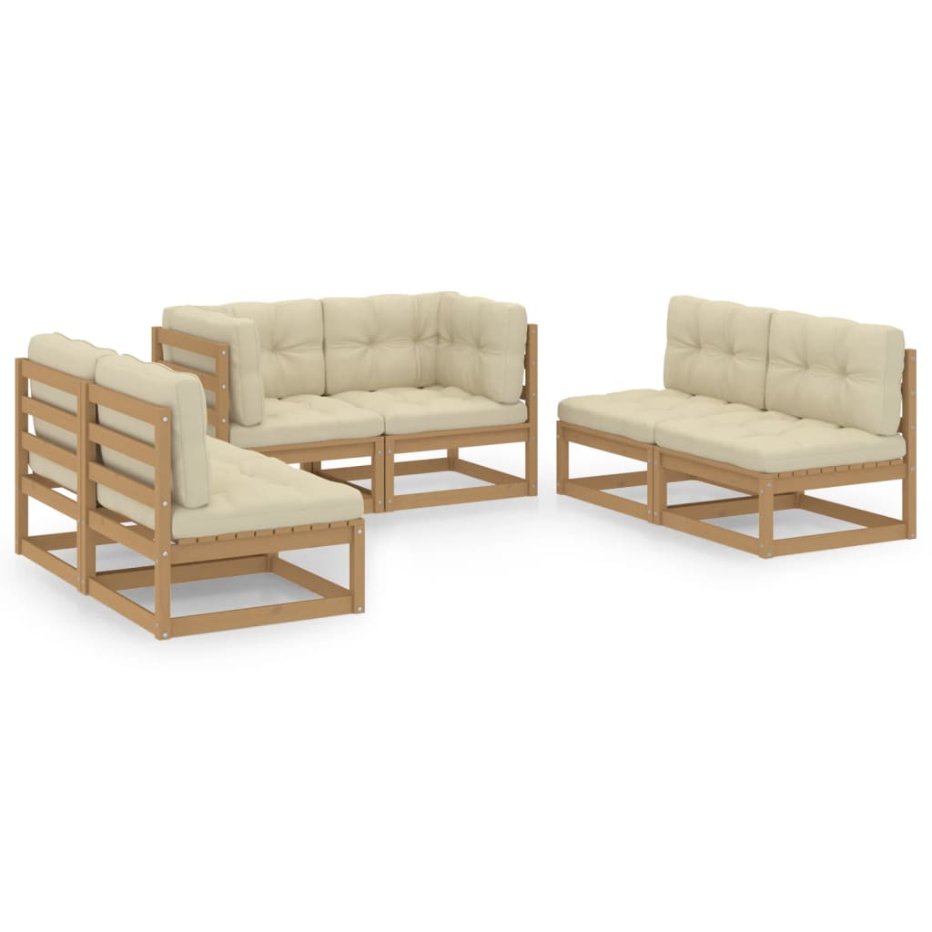 6 Piece Garden Lounge Set with Cushions Solid Pinewood - Newstart Furniture