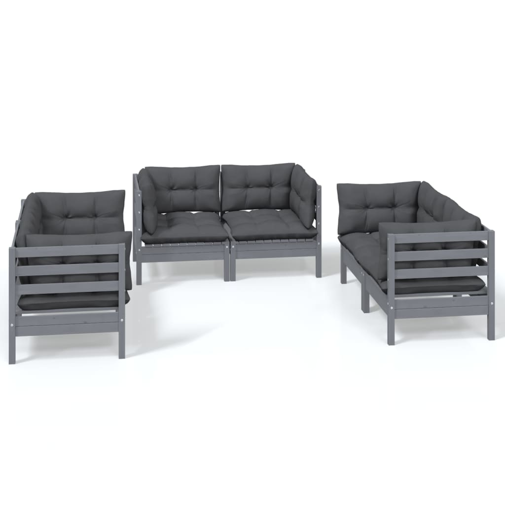 6 Piece Garden Lounge Set with Cushions Solid Pinewood - Newstart Furniture