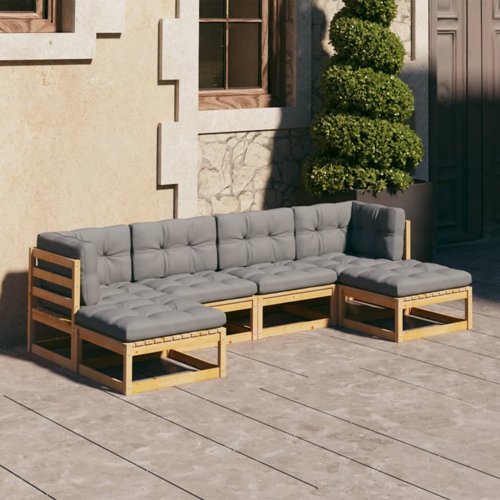 6 Piece Garden Lounge Set with Cushions Solid Pinewood - Newstart Furniture