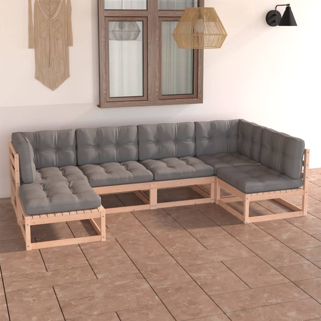 6 Piece Garden Lounge Set with Cushions Solid Pinewood - Newstart Furniture