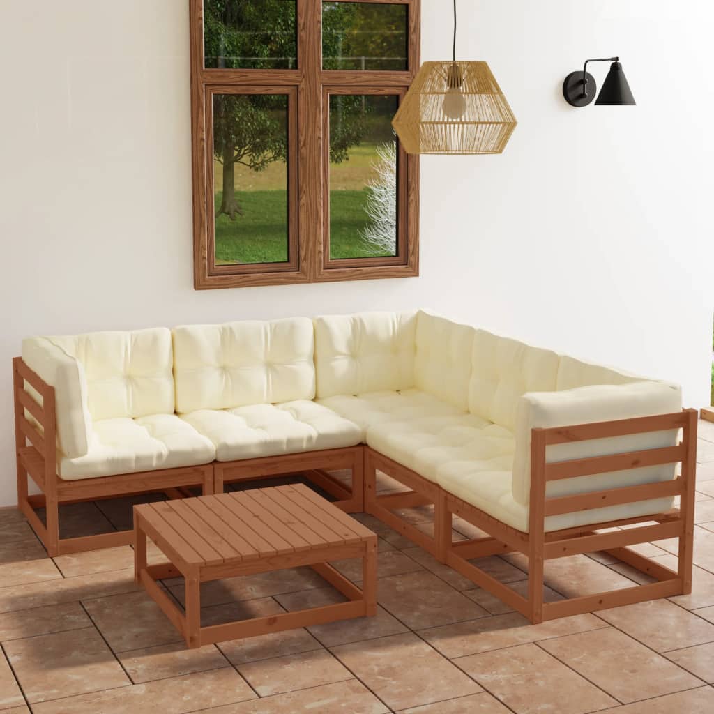 6 Piece Garden Lounge Set with Cushions Solid Pinewood - Newstart Furniture