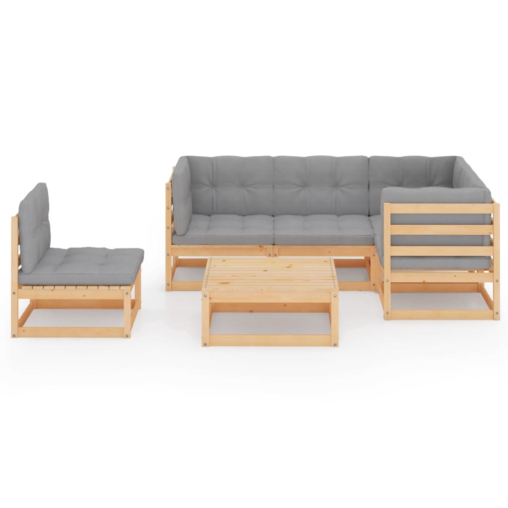 6 Piece Garden Lounge Set with Cushions Solid Pinewood - Newstart Furniture