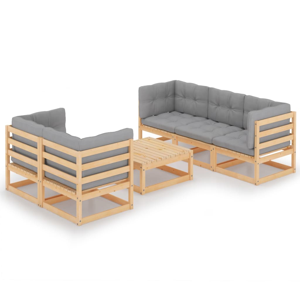 6 Piece Garden Lounge Set with Cushions Solid Pinewood - Newstart Furniture