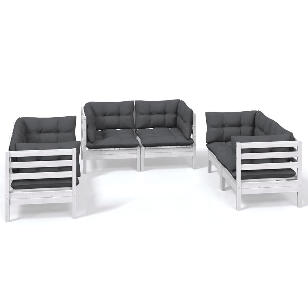 6 Piece Garden Lounge Set with Cushions Solid Pinewood - Newstart Furniture