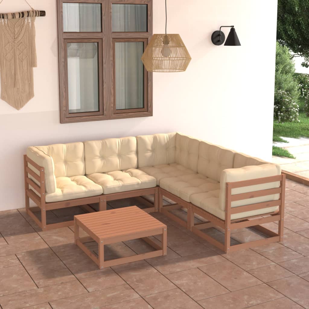 6 Piece Garden Lounge Set with Cushions Solid Pinewood - Newstart Furniture