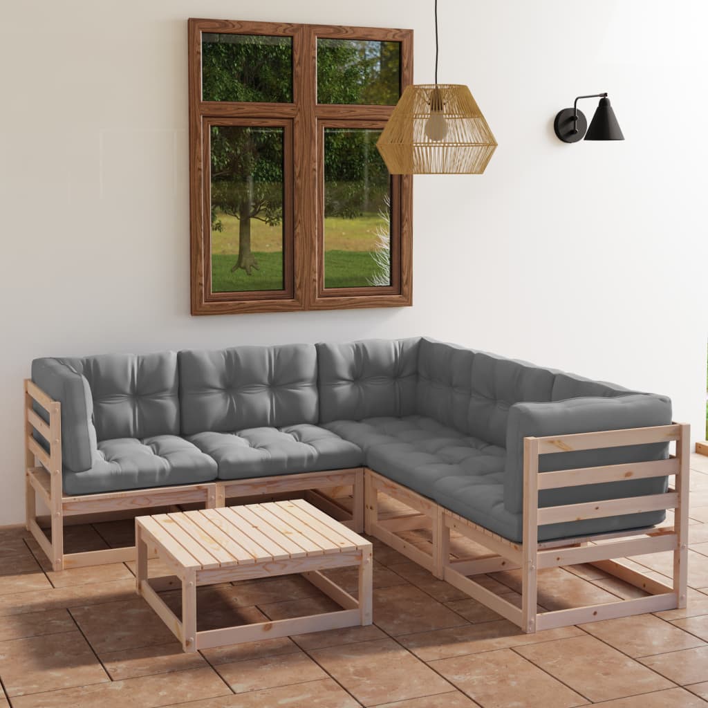 6 Piece Garden Lounge Set with Cushions Solid Pinewood - Newstart Furniture