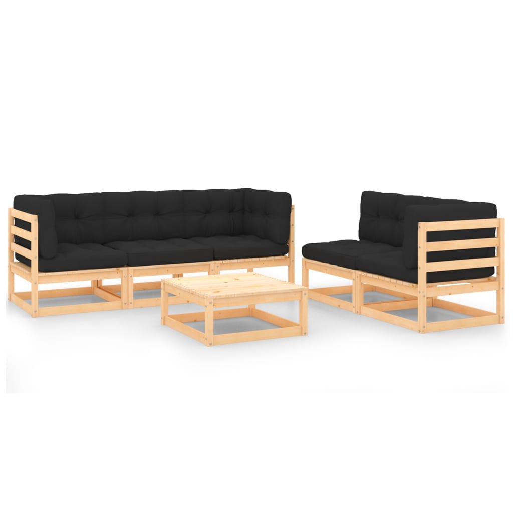 6 Piece Garden Lounge Set with Cushions Solid Pinewood - Newstart Furniture