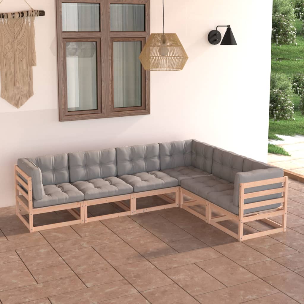 6 Piece Garden Lounge Set with Cushions Solid Pinewood - Newstart Furniture