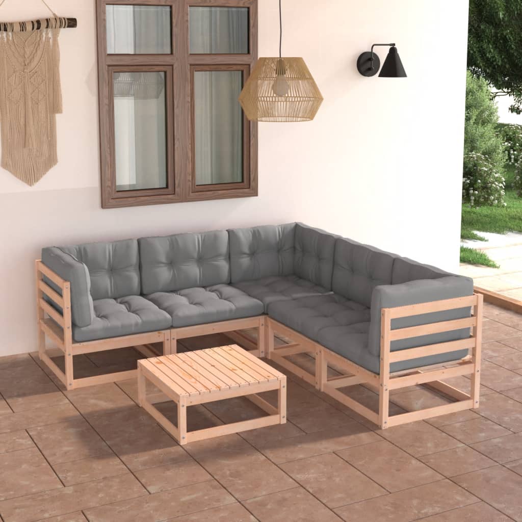 6 Piece Garden Lounge Set with Cushions Solid Pinewood - Newstart Furniture