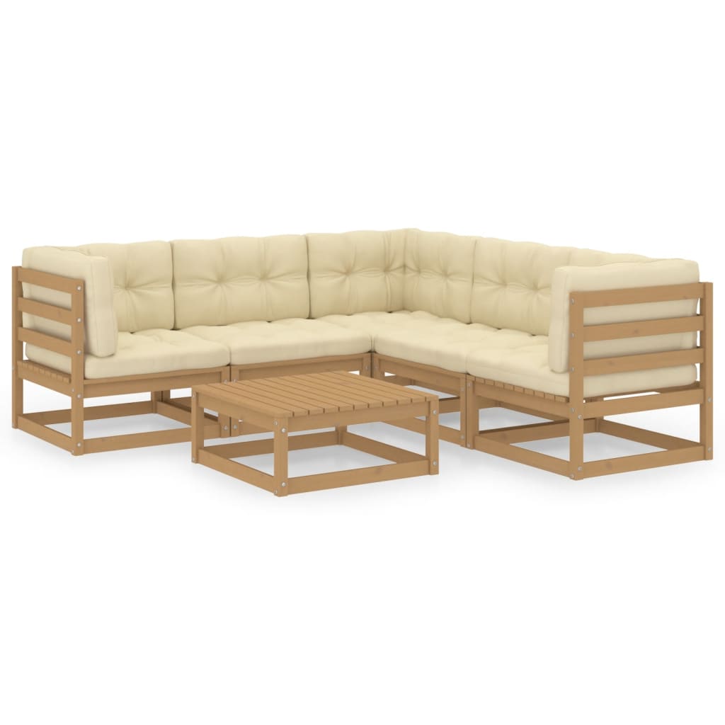 6 Piece Garden Lounge Set with Cushions Solid Pinewood - Newstart Furniture