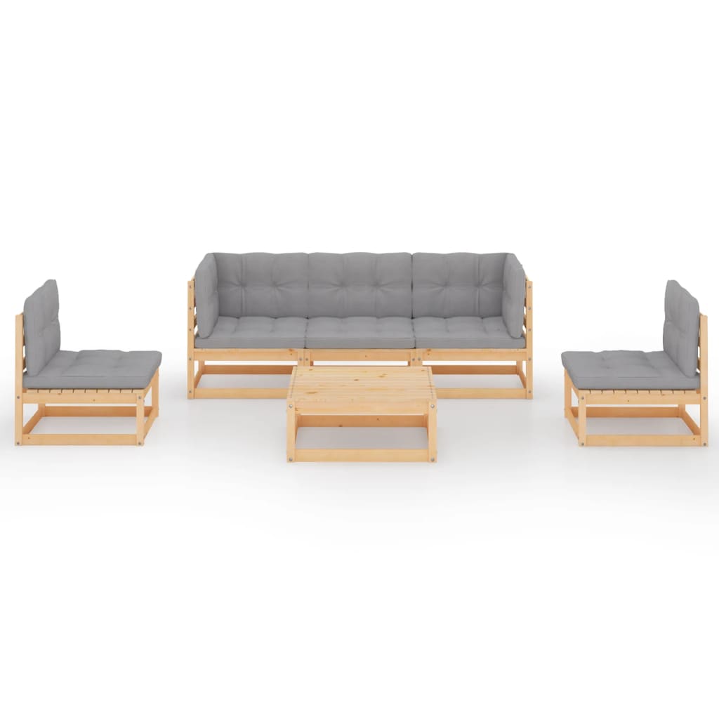 6 Piece Garden Lounge Set with Cushions Solid Pinewood - Newstart Furniture