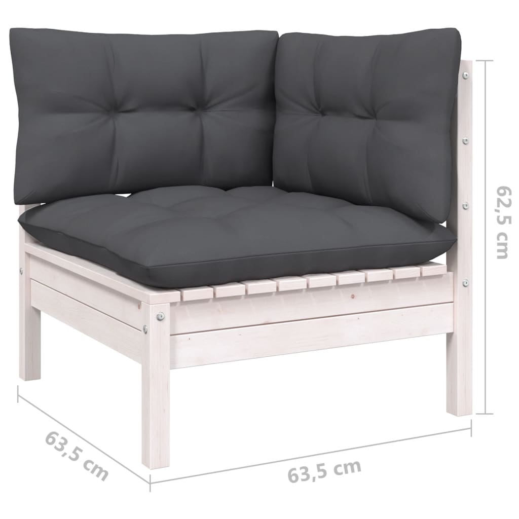 6 Piece Garden Lounge Set with Cushions White Pinewood - Newstart Furniture