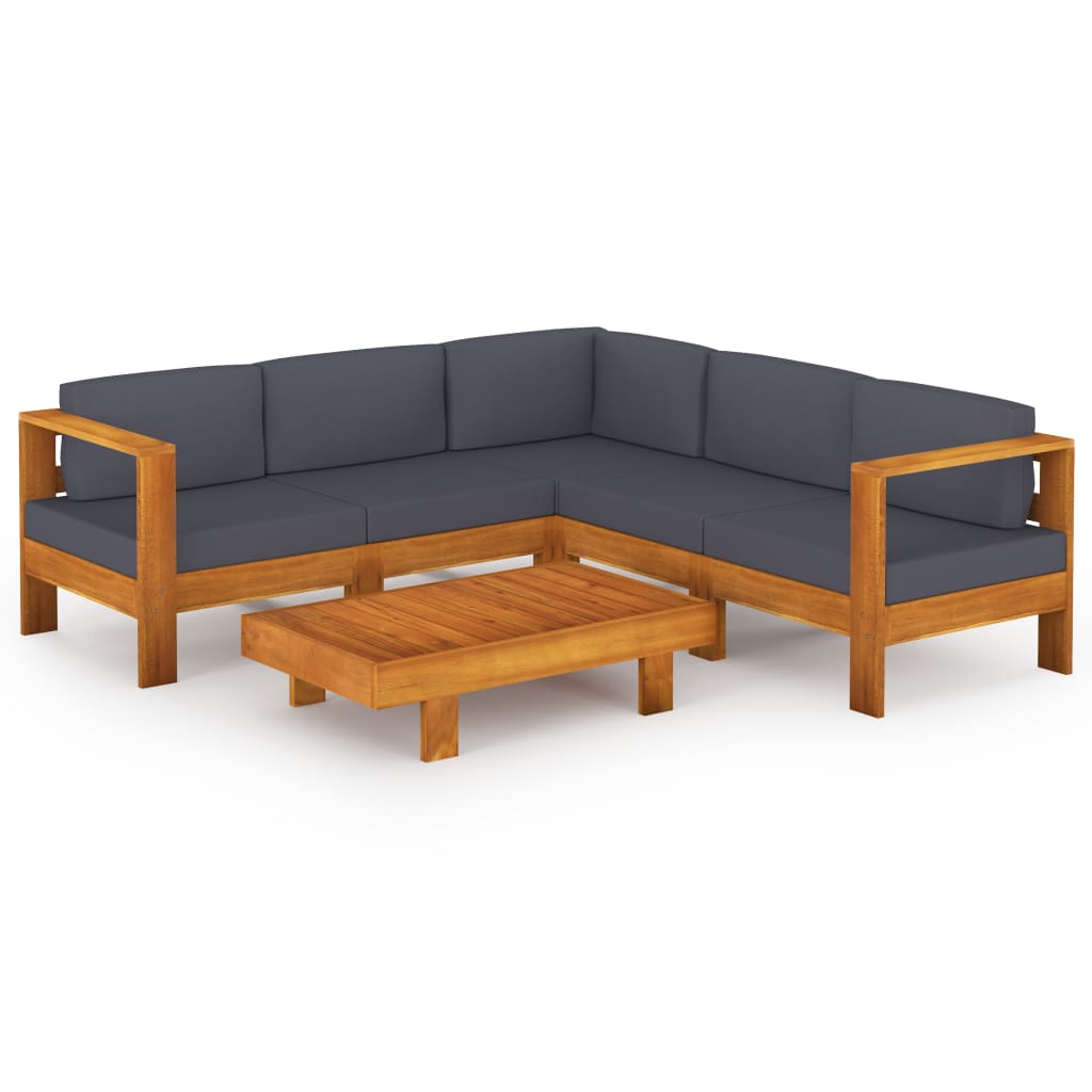 6 Piece Garden Lounge Set with Dark Grey Cushions Acacia Wood - Newstart Furniture