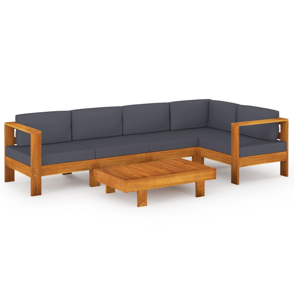 6 Piece Garden Lounge Set with Dark Grey Cushions Acacia Wood - Newstart Furniture