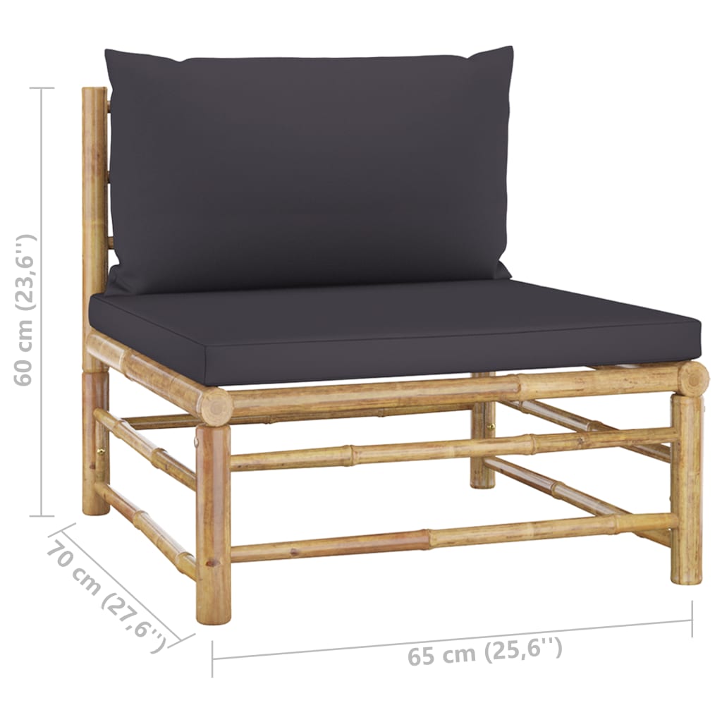 6 Piece Garden Lounge Set with Dark Grey Cushions Bamboo - Newstart Furniture