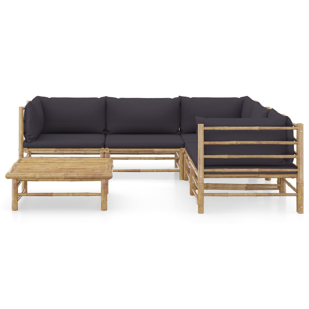 6 Piece Garden Lounge Set with Dark Grey Cushions Bamboo - Newstart Furniture